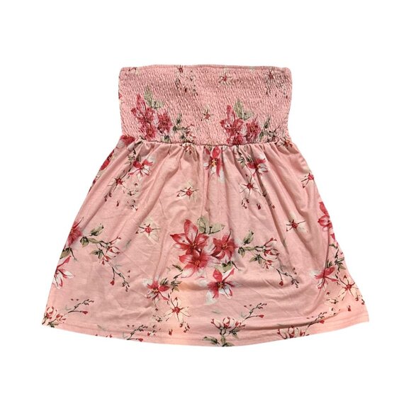 Strapless Pink Floral Smocked Top With Elastic Shirred Bodice & Flowing Size S - Picture 2 of 5